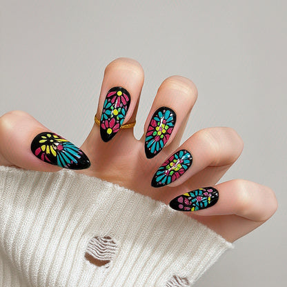 Artificials nails with colorful flower pattern Acalora