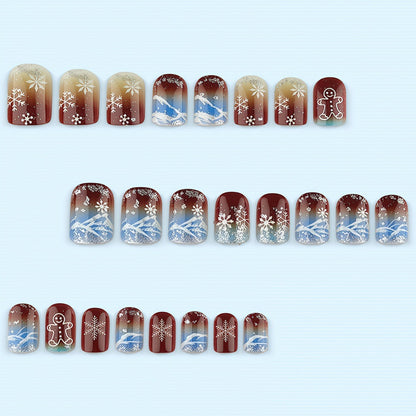 Artificial nails with festive snowflake and gingerbread motif Acalora