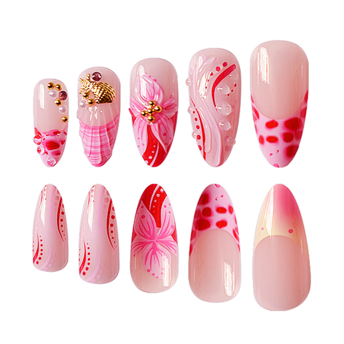 Elegant 3D Floral Press-On Nail Design Acalora