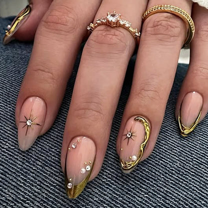 Decorative Press-On Nail Art Set with Gold Accents Acalora