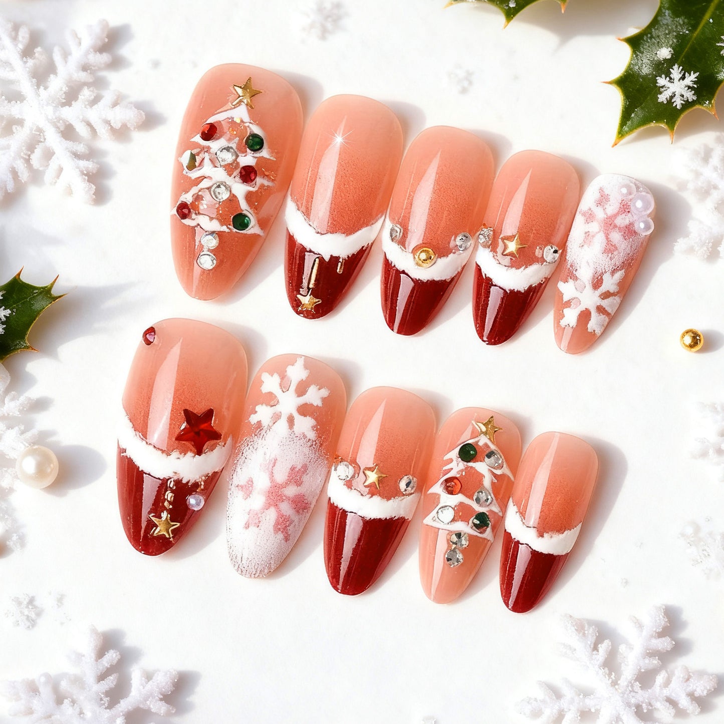 Festive artificial nails with Christmas design Acalora