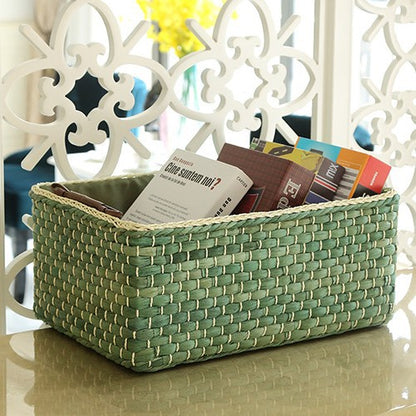 Handcrafted organizer basket with two handles Acalora