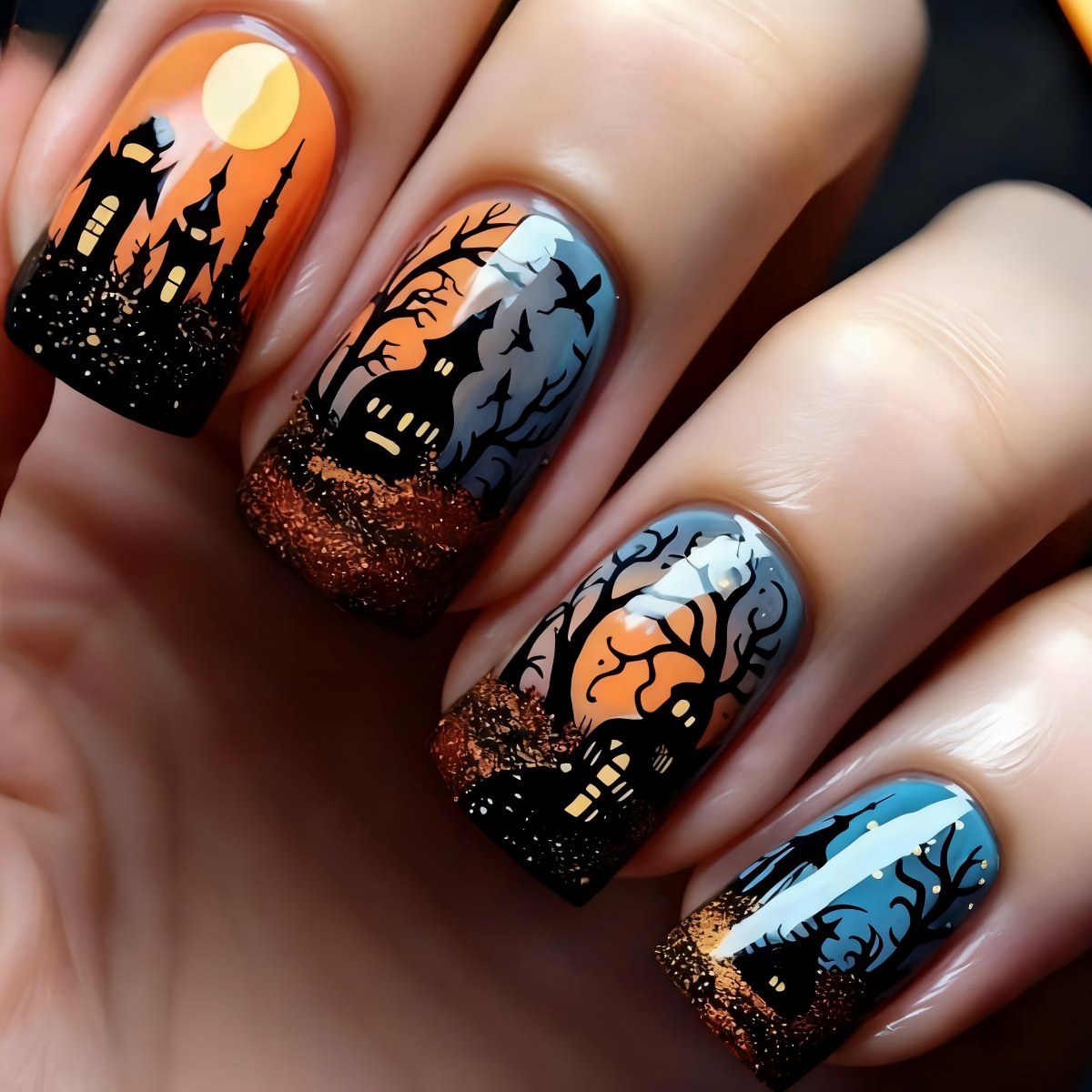 Halloween Nail Art Set with Creative Designs and Sparkling Details Acalora
