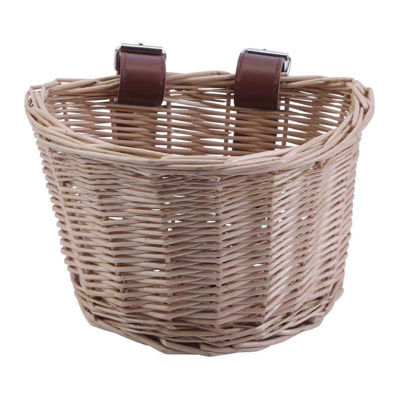 Unisex bicycle basket made of woven material with leather straps Bowlift