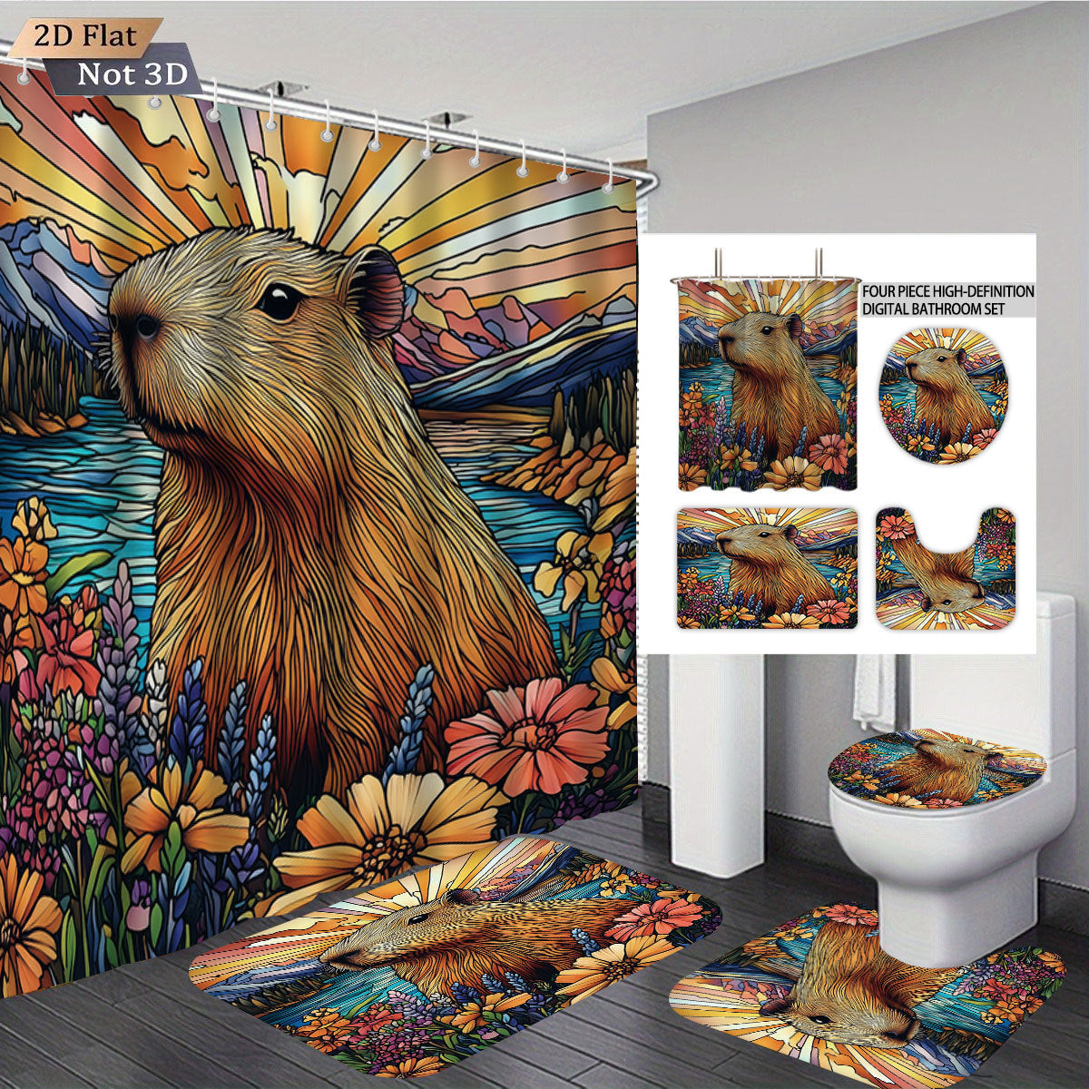 Cute Bear-Themed Four-Piece Bathroom Set