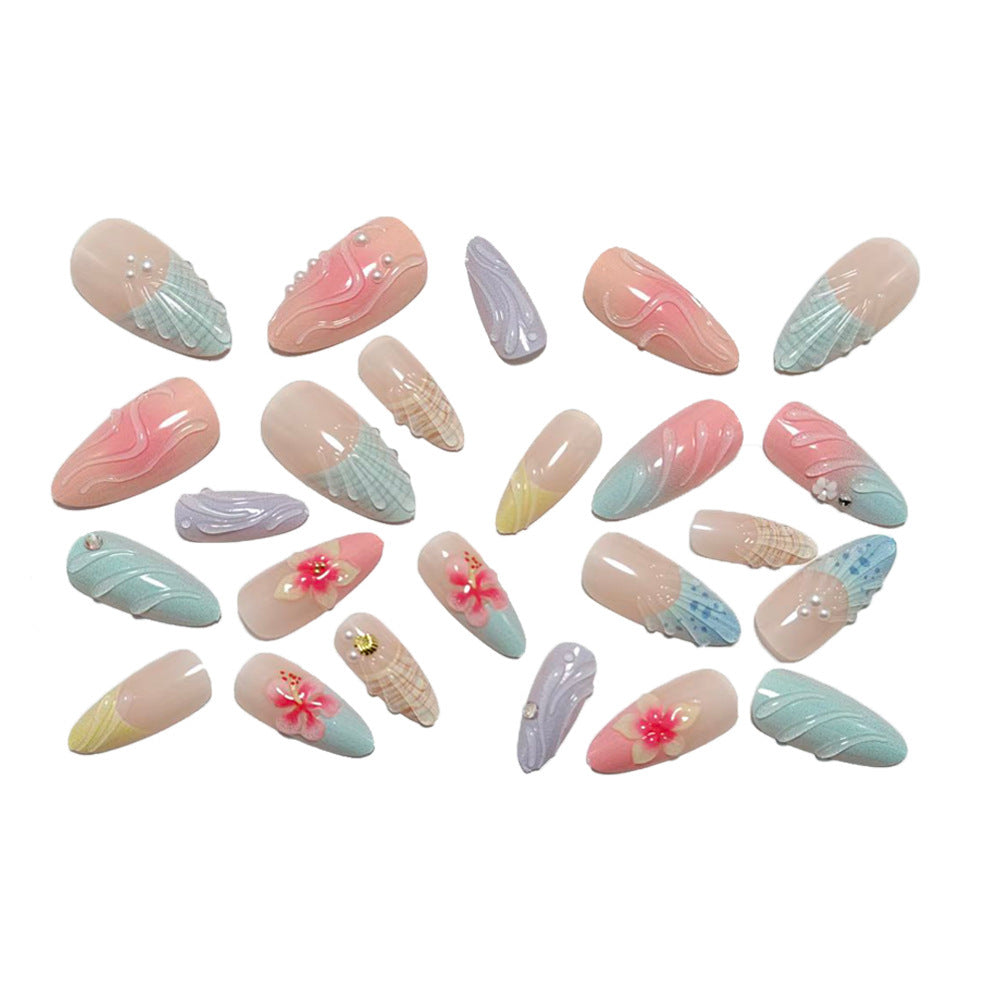 Acrylic Nail Set with Floral and Maritime Accents Acalora