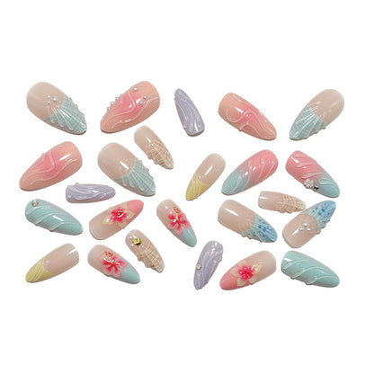 Acrylic Nail Set with Floral and Maritime Accents Acalora