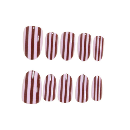 Elegant Striped Almond Press-On Nails Acalora