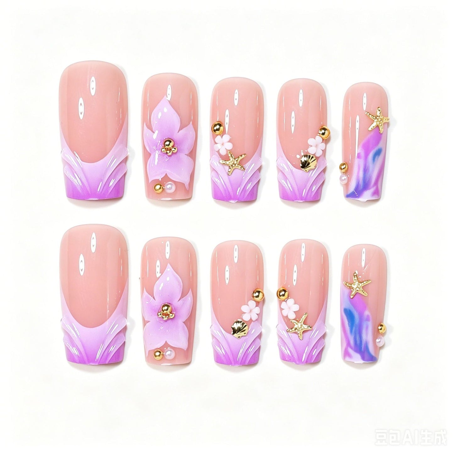 Decorative Floral Acrylic Nail Art Tips Acalora