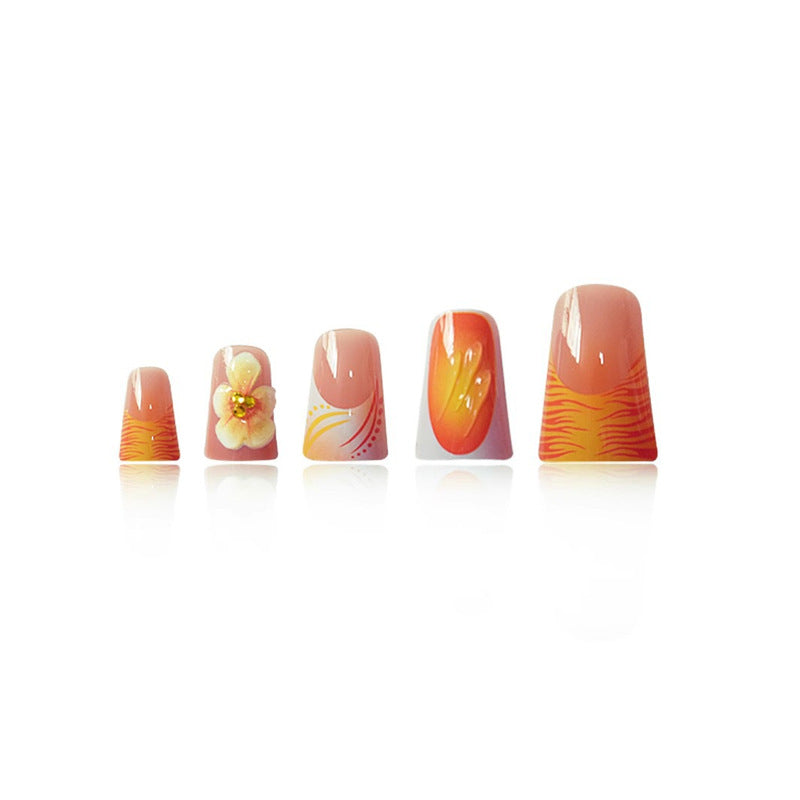 Decorative Press-On Nail Art Set with 3D Floral Accents Acalora