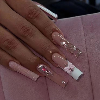Artistic 3D Bow and Gemstone Press-On Nails Acalora
