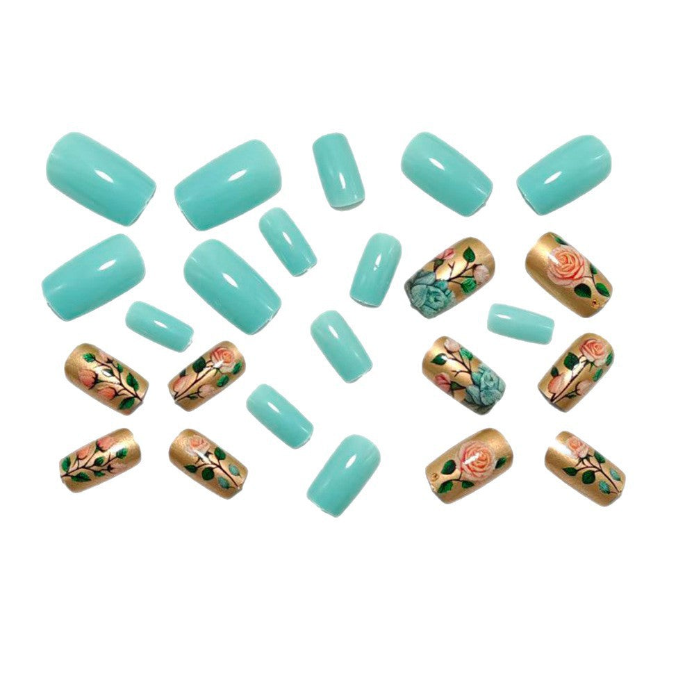 Artificial nails with floral 3D rose decor Acalora