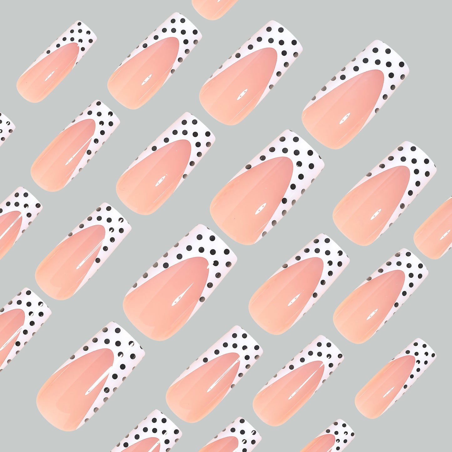 Artistic Long Press-On Nail Tips with Polka Dot Design Acalora