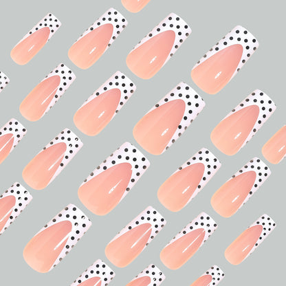 Artistic Long Press-On Nail Tips with Polka Dot Design Acalora