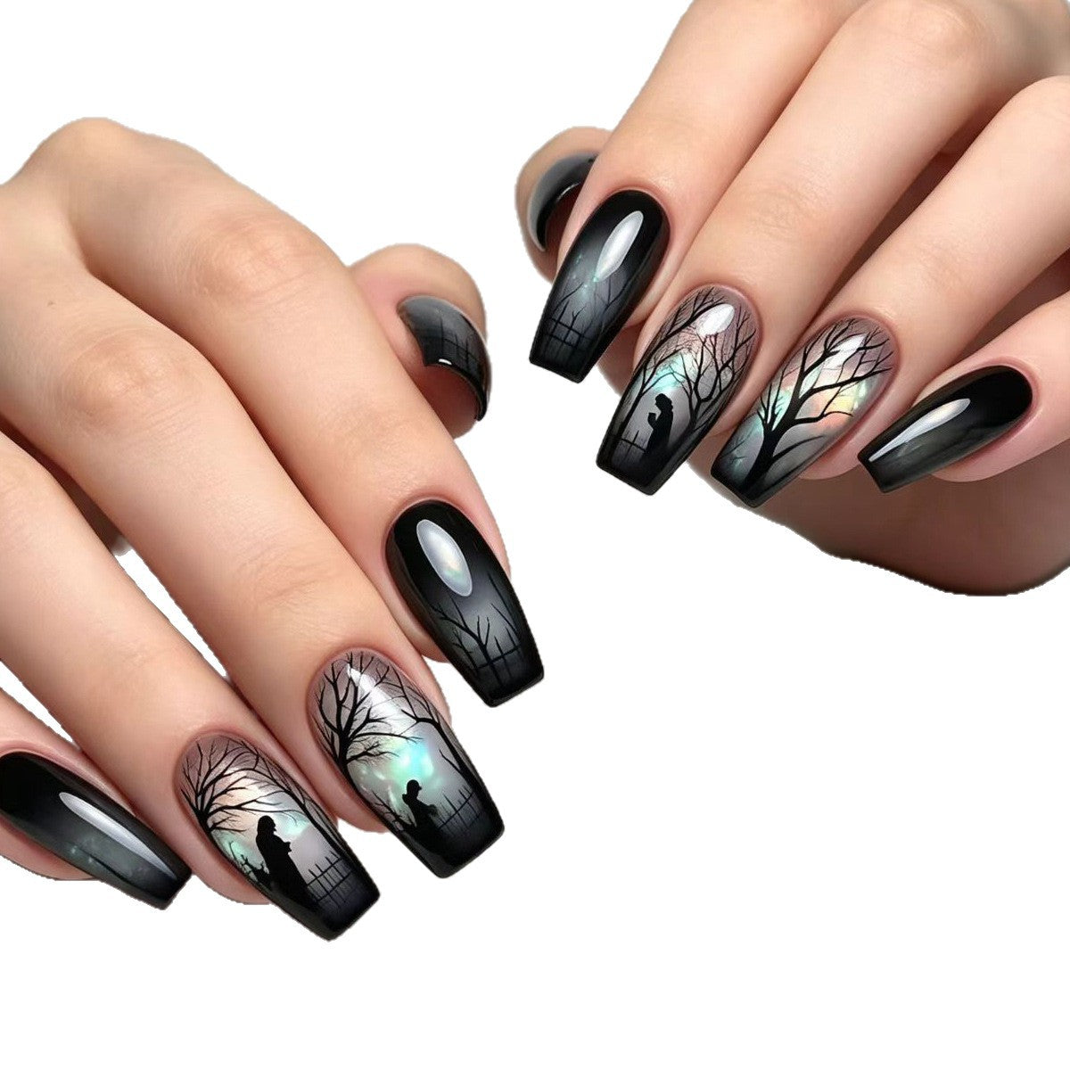 Artistic Night Scene Nail Art Acalora