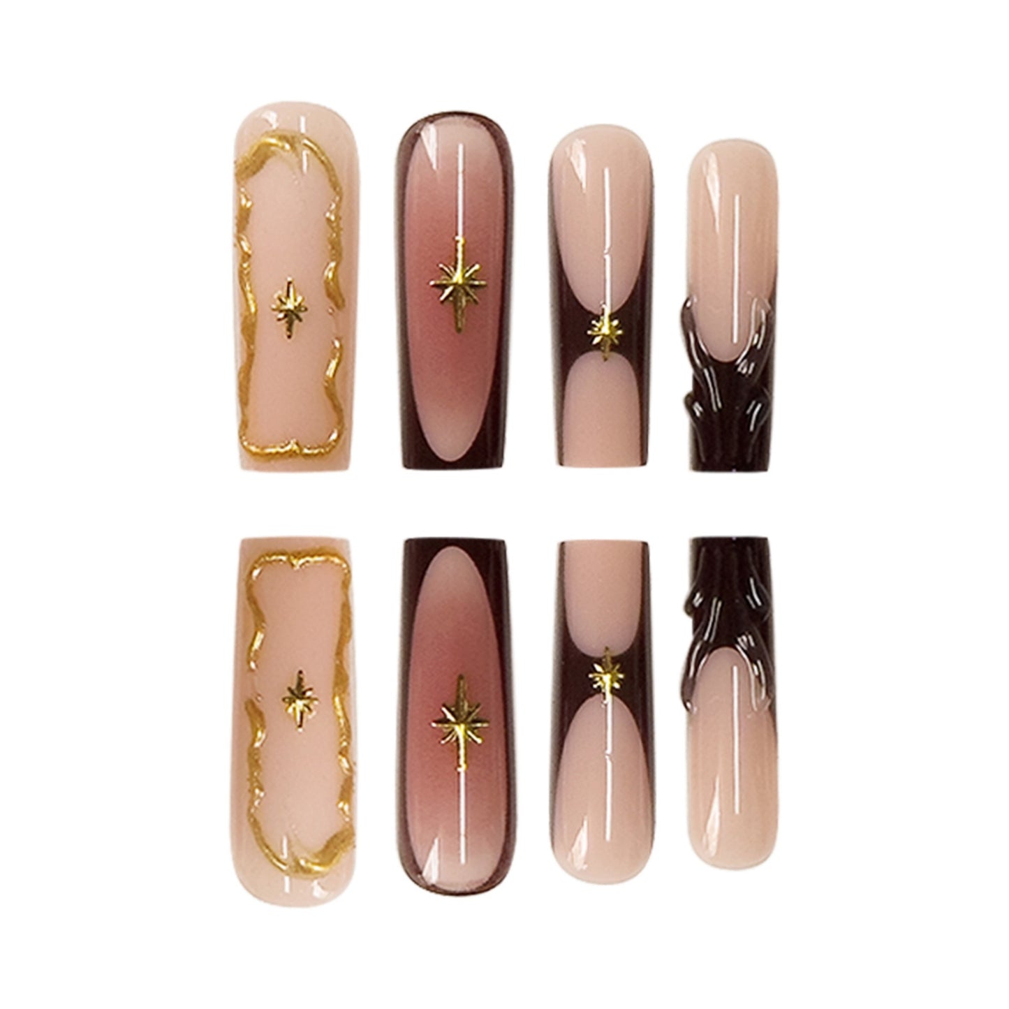Luxurious Statement Stiletto Press-On Nails with Gold Accents Acalora