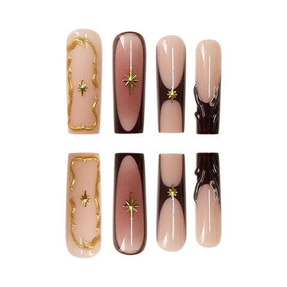 Luxurious Statement Stiletto Press-On Nails with Gold Accents Acalora