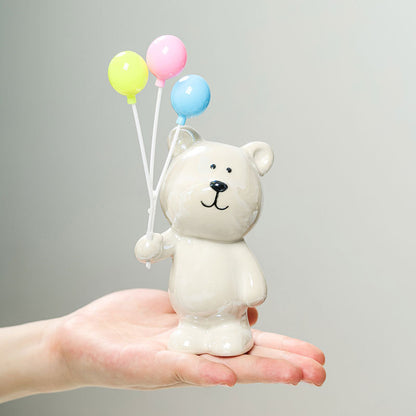Cute ceramic bear figurine with balloons Acalora