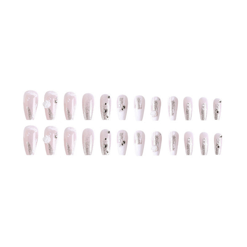 Acrylic nail set with elegant 3D flower and glitter decorations Acalora