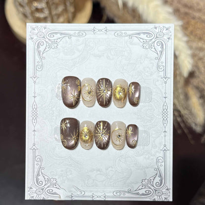 Decorative Press-On Nail Set with Celestial Accents Acalora