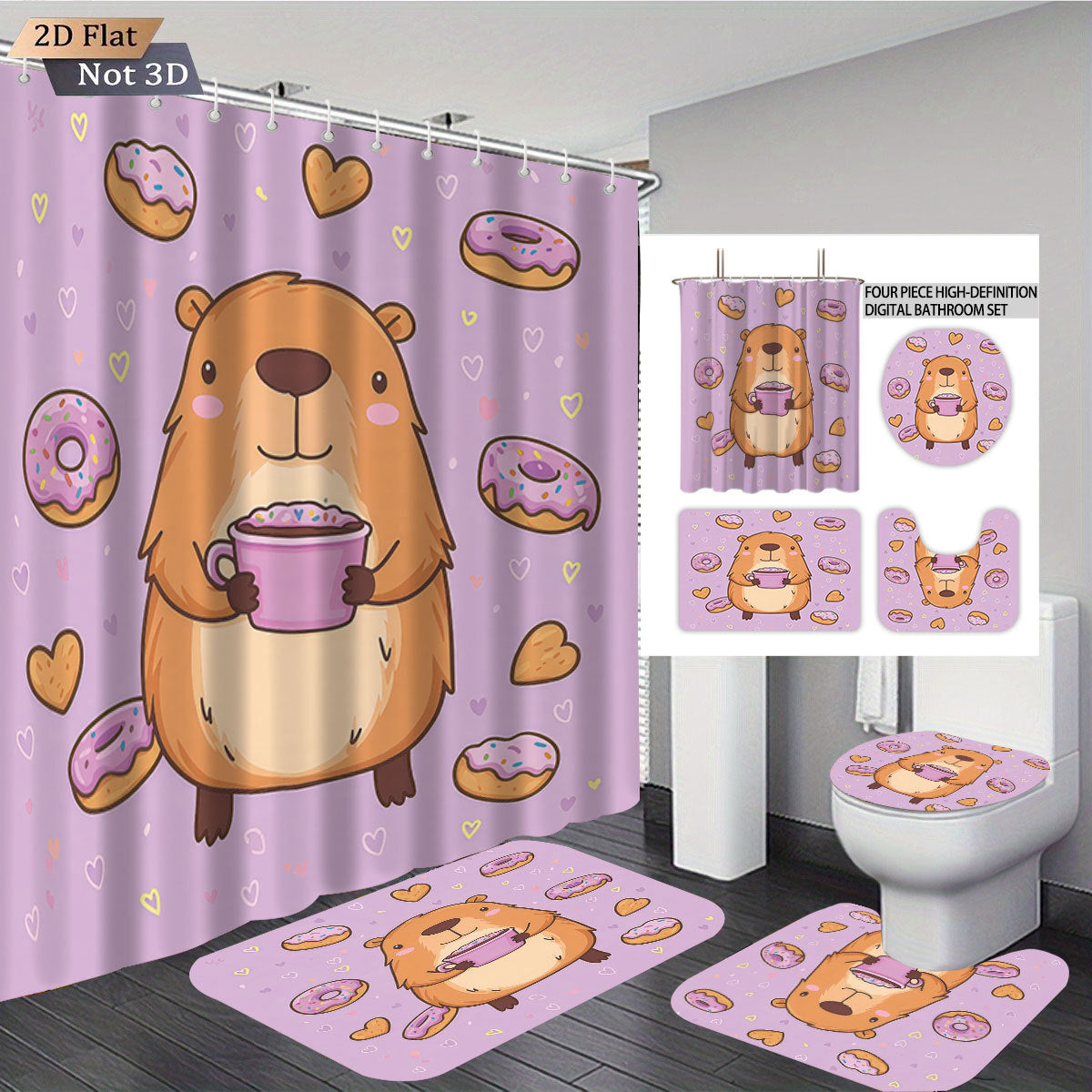 Cute Bear-Themed Four-Piece Bathroom Set