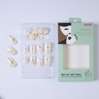 Artificial nails with elegant golden line pattern Acalora