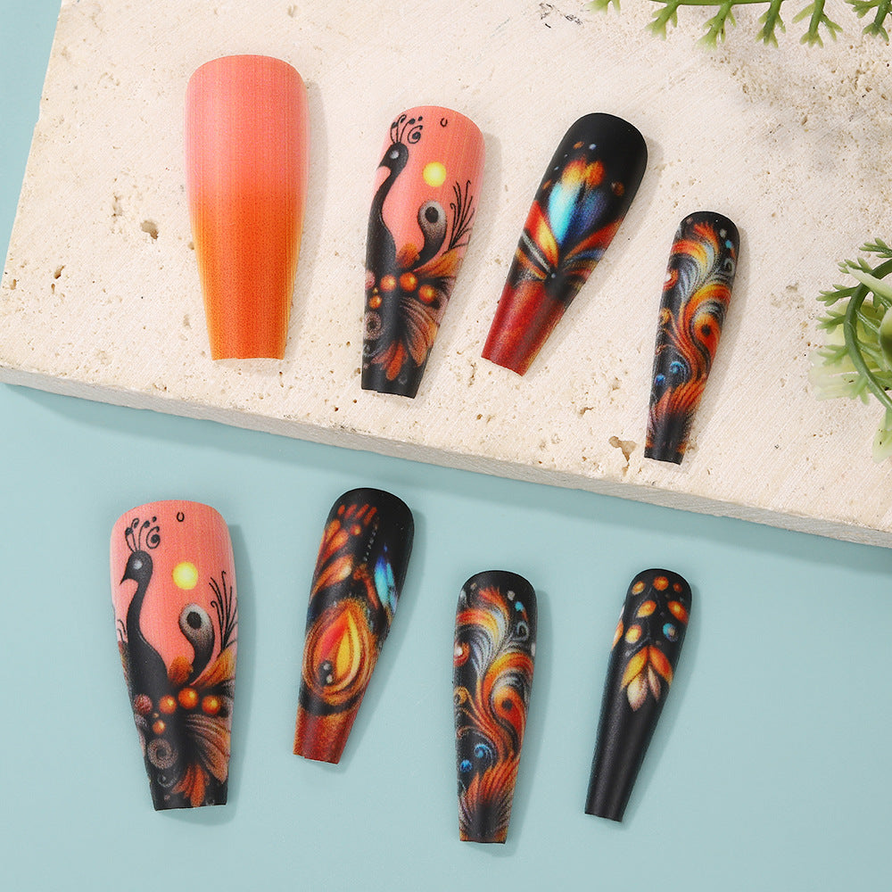 Creative Nail Art Set with Colorful Feather Designs Acalora