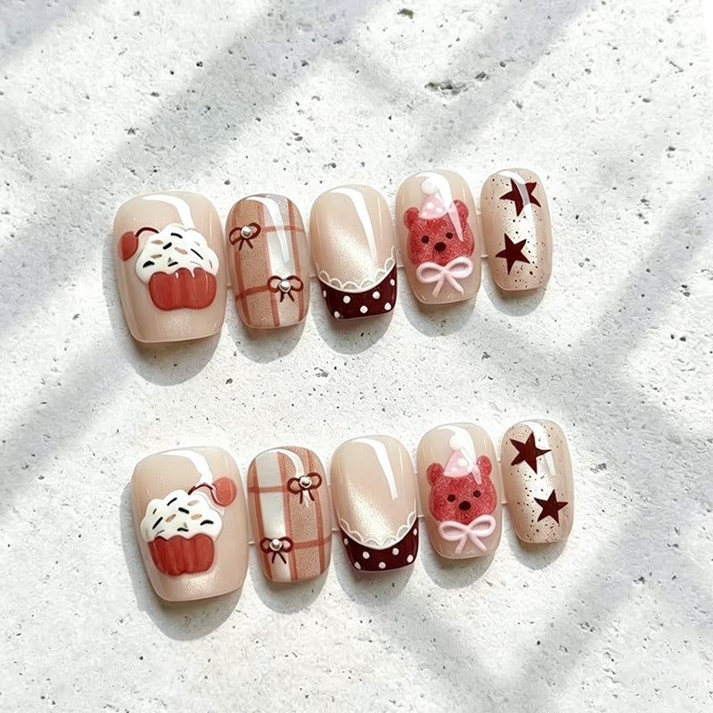 Whimsical Cupcake-Themed Press-On Nail Art Set Acalora