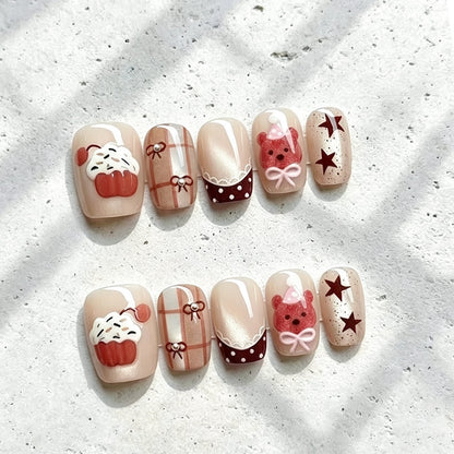 Whimsical Cupcake-Themed Press-On Nail Art Set Acalora