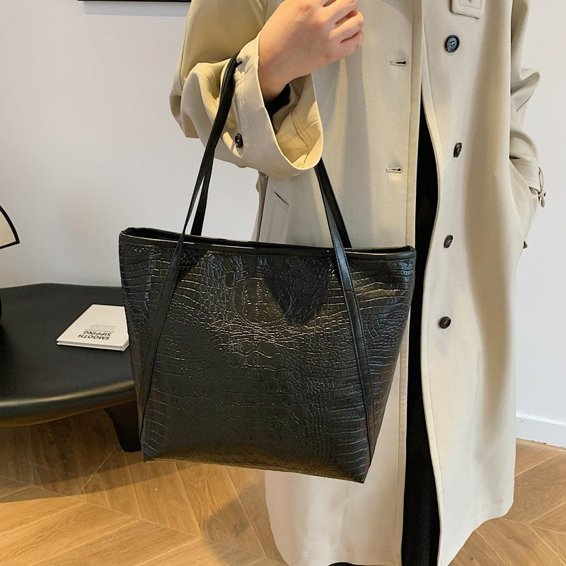 Crocodile-Embossed Leather Tote Bag Acalora