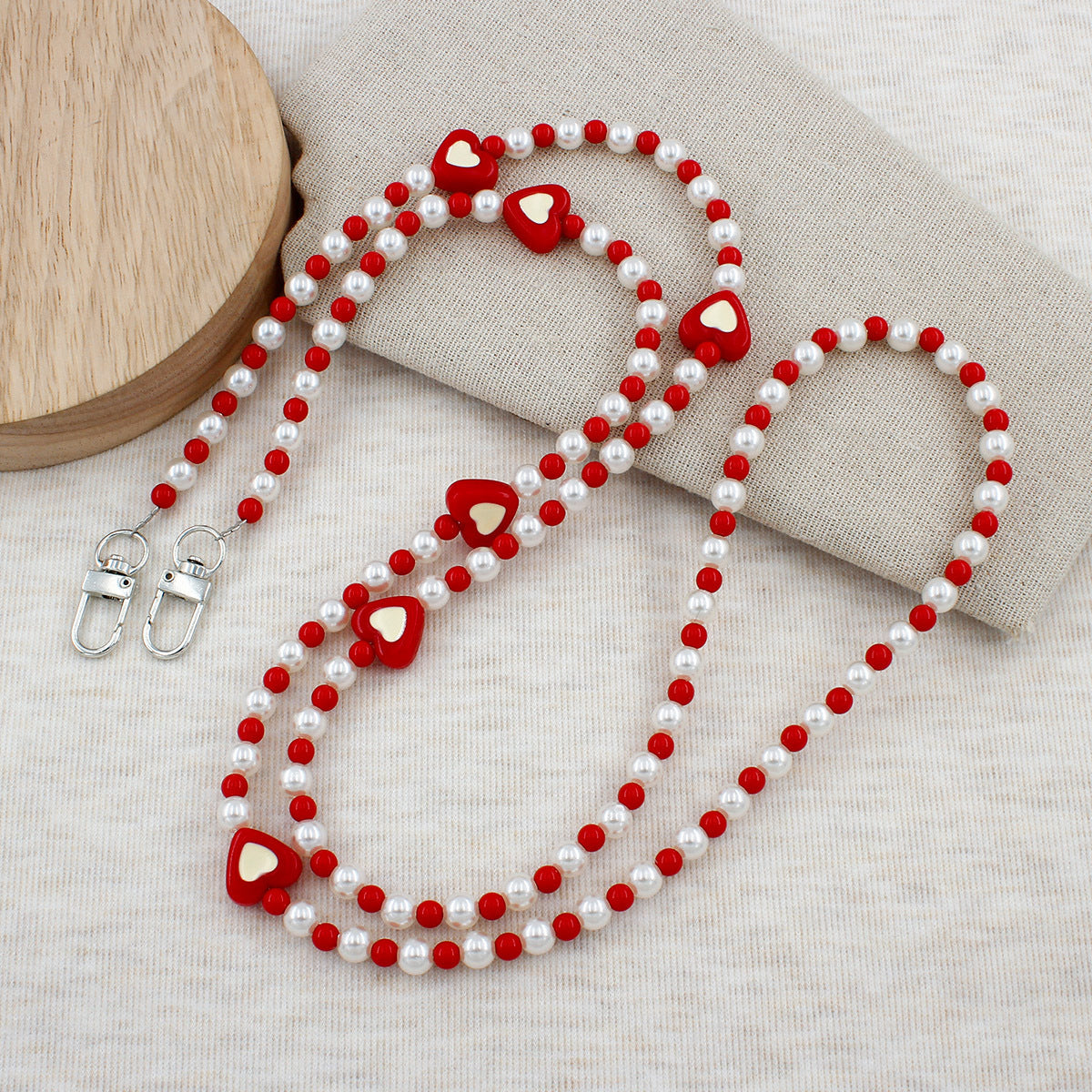 Heart-Embellished Beaded Eyewear Chain Acalora