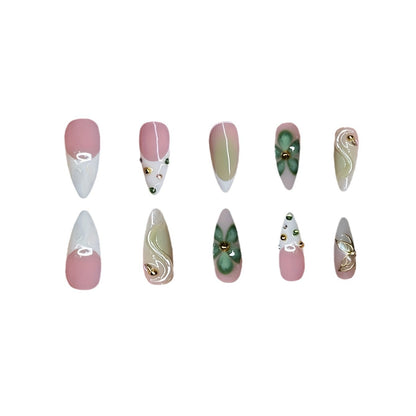 Artistic Press-On Nail Design with Floral Elements Acalora