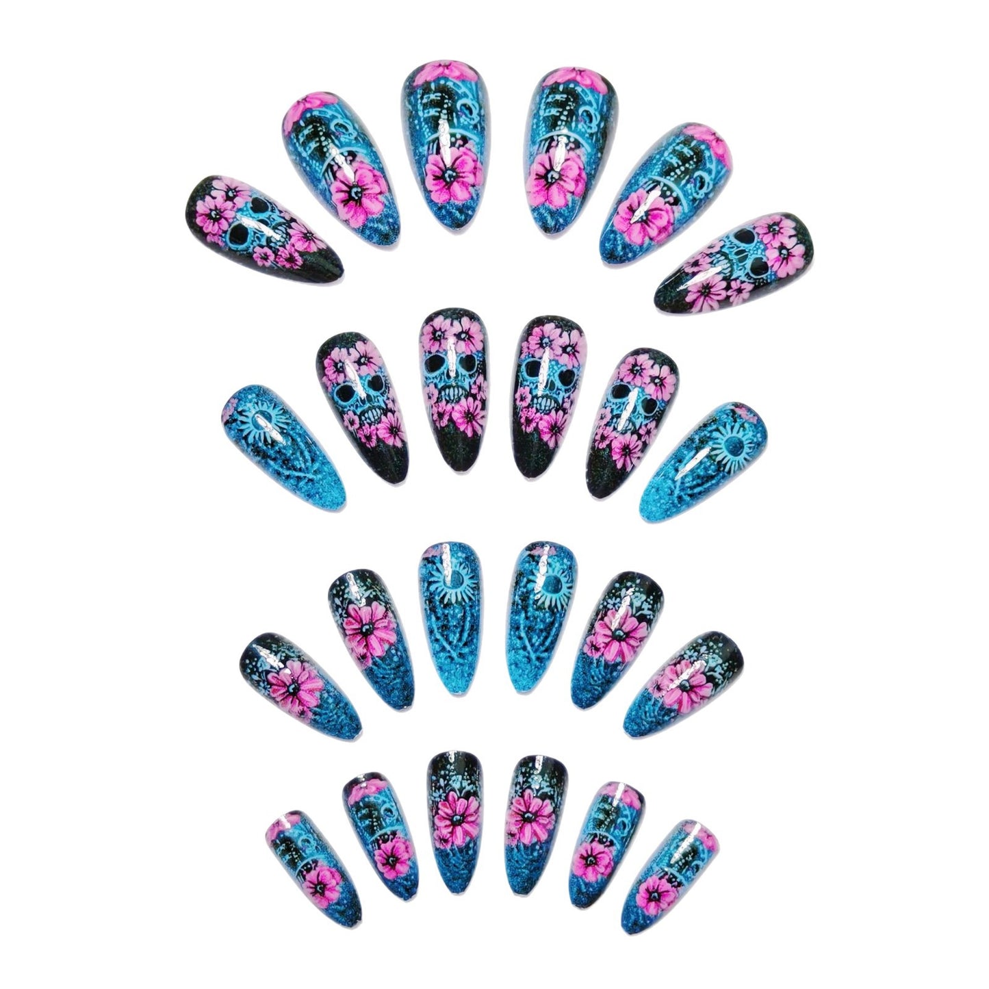 Artistic Sugar Skull Floral Nail Art Acalora