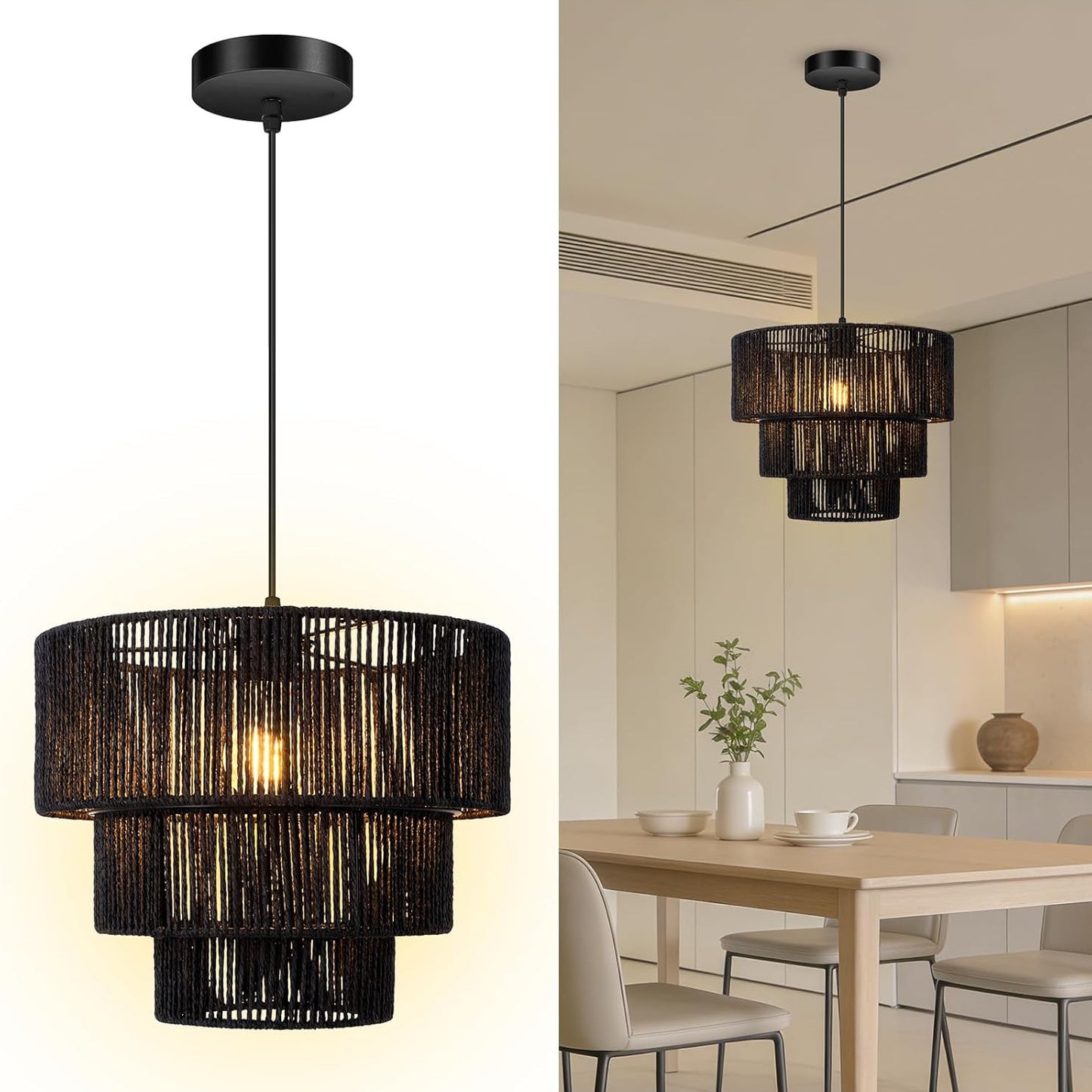 Elegant hanging lamp with rattan details Acalora