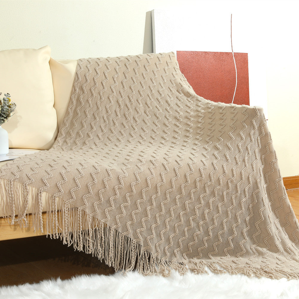 Textured Woven Throw Blanket with Fringe