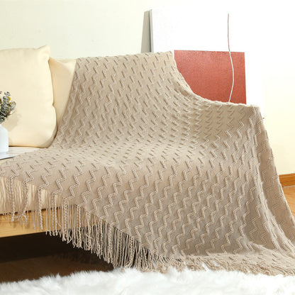 Textured Woven Throw Blanket with Fringe