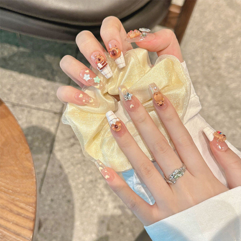 Artificial nail set with charming animal design and sparkling crystal embellishments Acalora