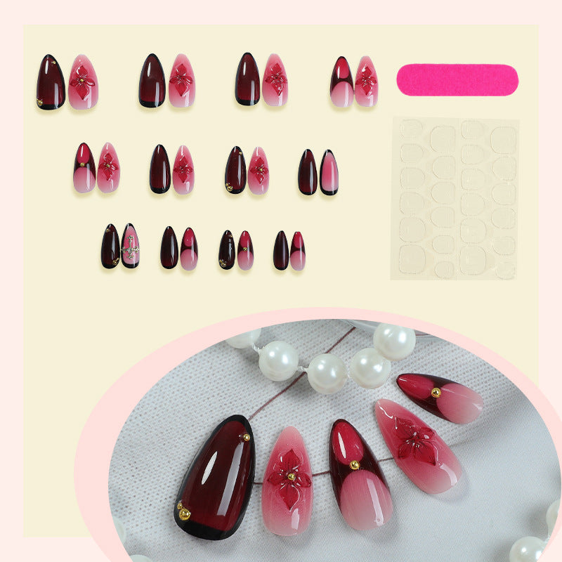 Artistic Press-On Nail Set with Floral and Ombre Design Acalora