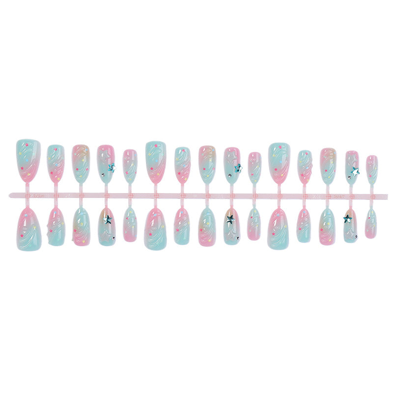 Artistic Press-On Nail Set with Star and Wave Design Acalora