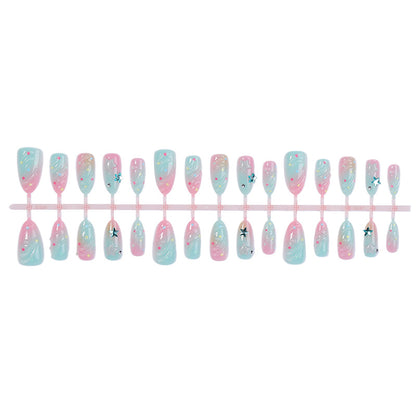 Artistic Press-On Nail Set with Star and Wave Design Acalora