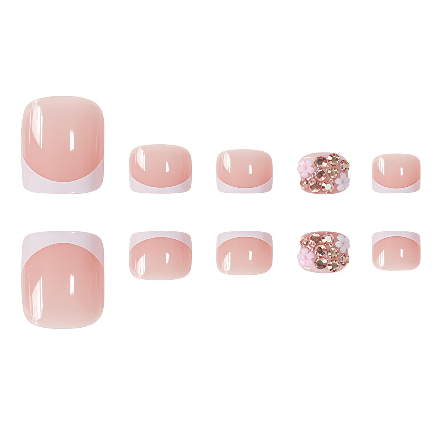 Decorative Press-On Toenails with Floral and Glitter Accents Acalora