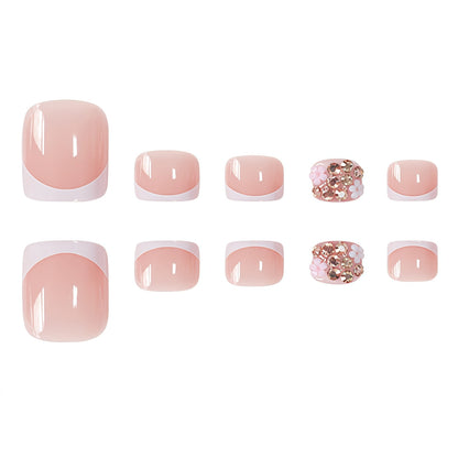 Decorative Press-On Toenails with Floral and Glitter Accents Acalora