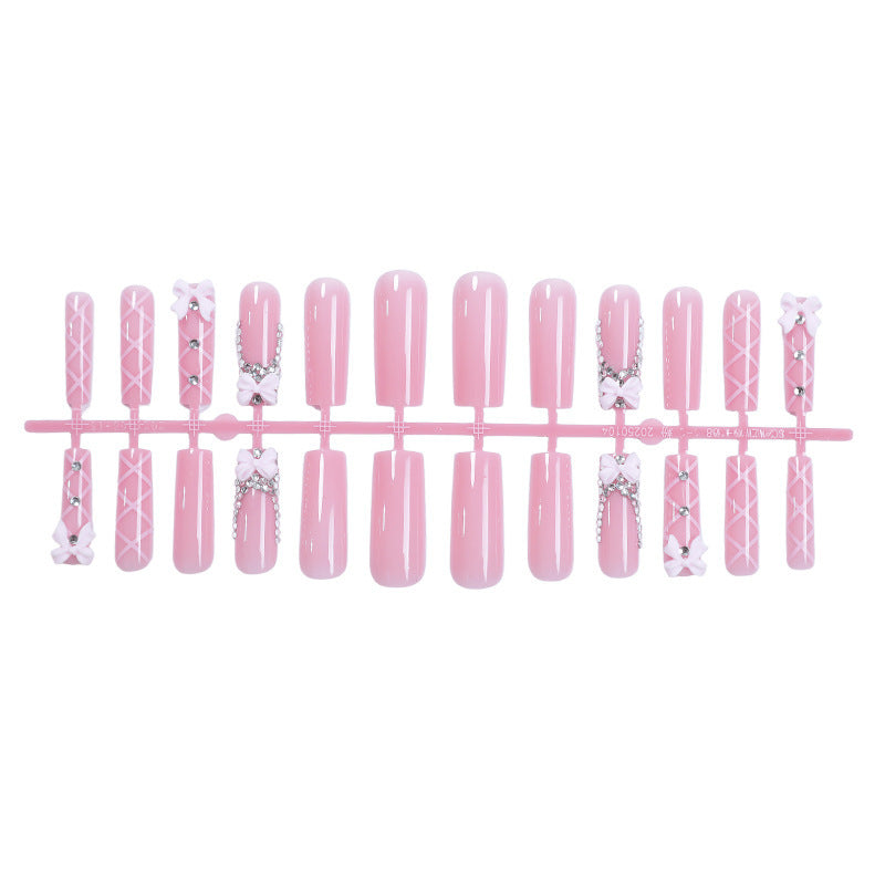 Decorative Press-On Nail Set with Elegant Bow and Gem Accents Acalora 1788496283