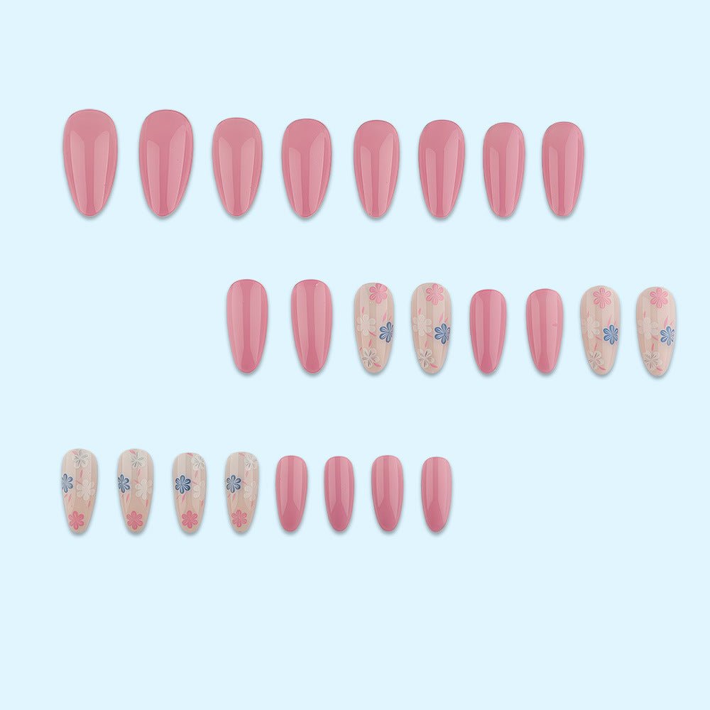 Stylish almond-shaped artificial nails with floral patterns Acalora