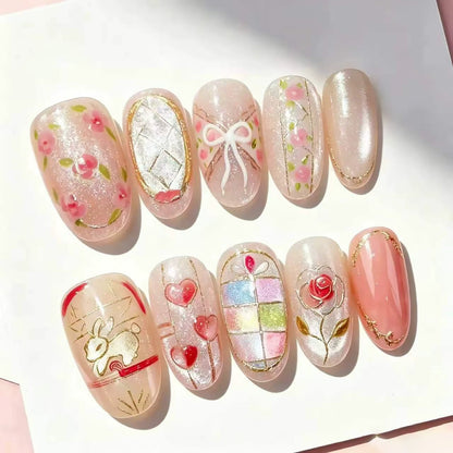 Decorative Press-On Nail Art Set with Artistic Designs Acalora