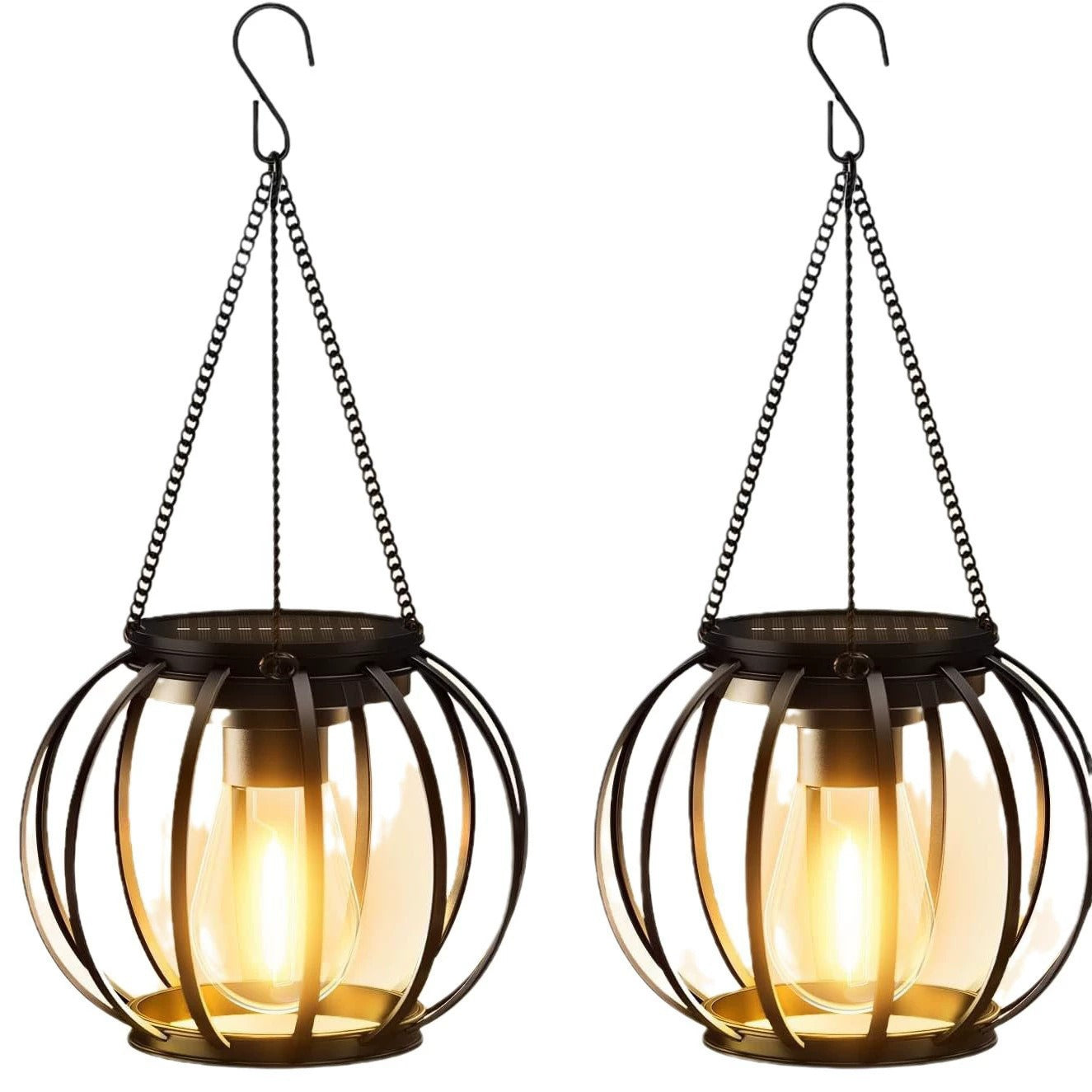 Solar Hanging Outdoor Lanterns with Vintage LED Bulb and Metal Housing, Waterproof Suspension Brehn