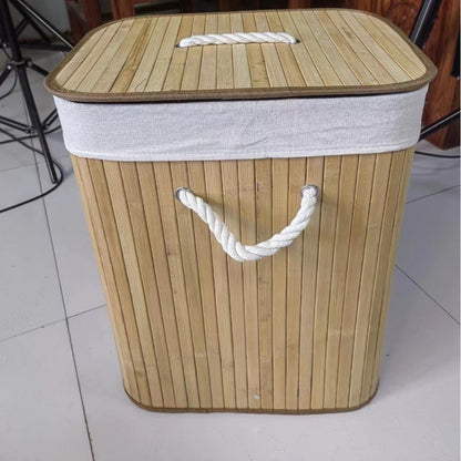 Elegant Laundry Basket Made of Bamboo with Practical Lid Acalora