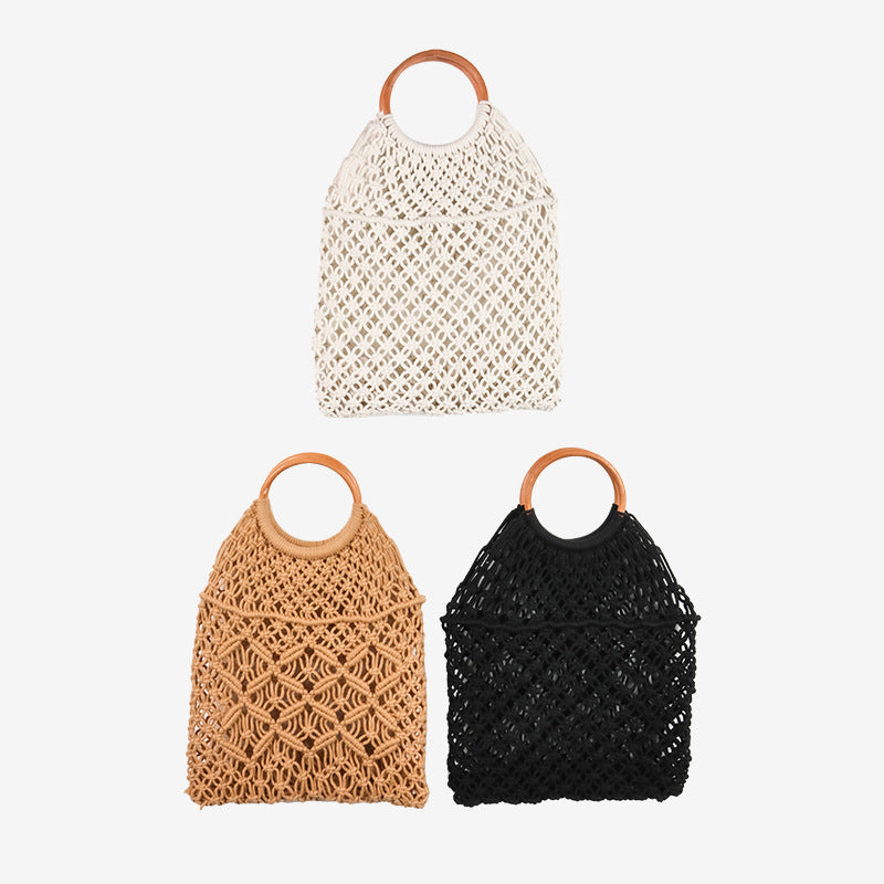 Women's Handmade Macrame Shoulder Bag with Wooden Handle Karnz