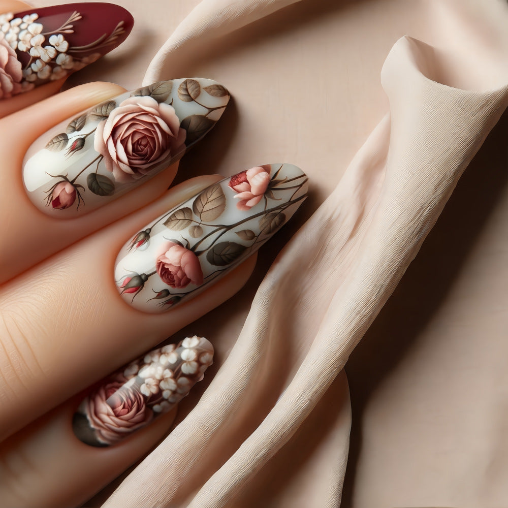 Nail art in elegant rose design Acalora