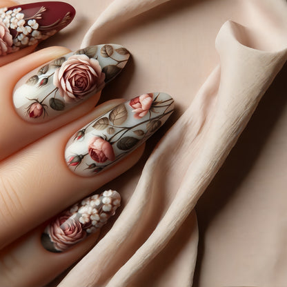 Nail art in elegant rose design Acalora